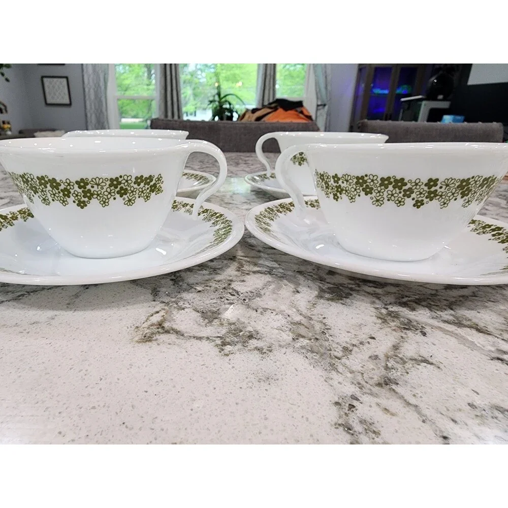 Vintage Corelle Crazy Daisy Spring Blossom Cups & Saucers Set of 4